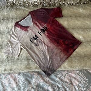 New “I’m Fine” Halloween V-Neck Fake Bloody Horror T-Shirt Medium Short Sleeve